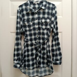 Eden & Olivia Button Front Tunic Top Plaid Black White XL Cabincore Academia